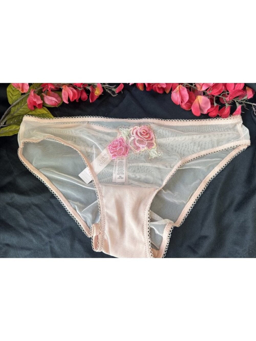 VICTORIA'S SECRET S PINK EMBROIDERED SHEER RUCHED BUTT BIKINI PANTIES NWT